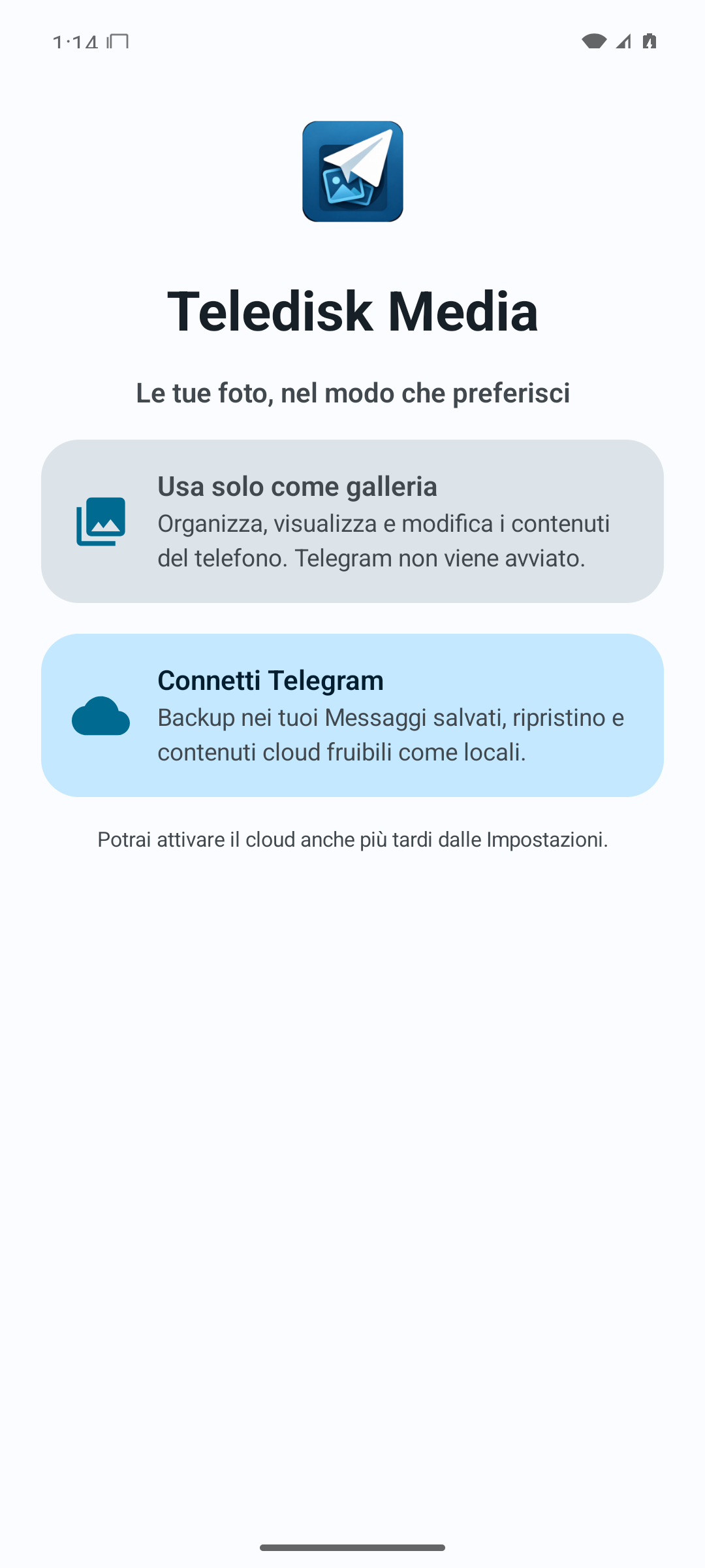 Media · Primo avvio